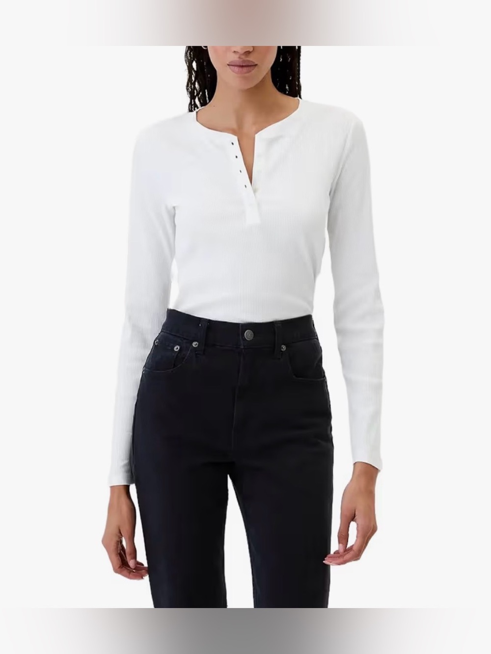 🥰$10Gifts 🍭NEW Gap modern White Ribbed Henley Button-Up Top wi 3/4 sleeves